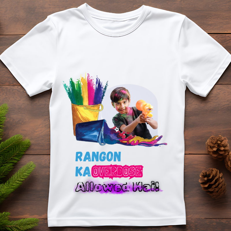 Customised Holi T-Shirt – Rangon Ka Overdose Allowed Hai
