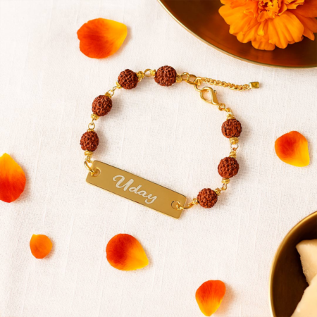 Personalized Rudraksha Rakhi with Engraved Name